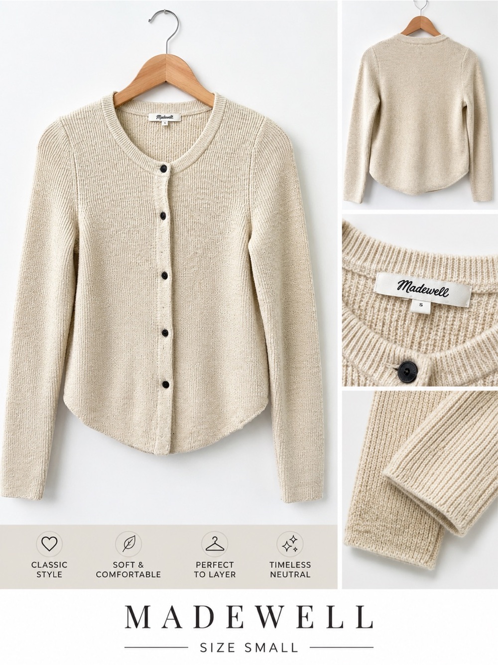 Madewell Cream Button-Front Knit Cardigan
